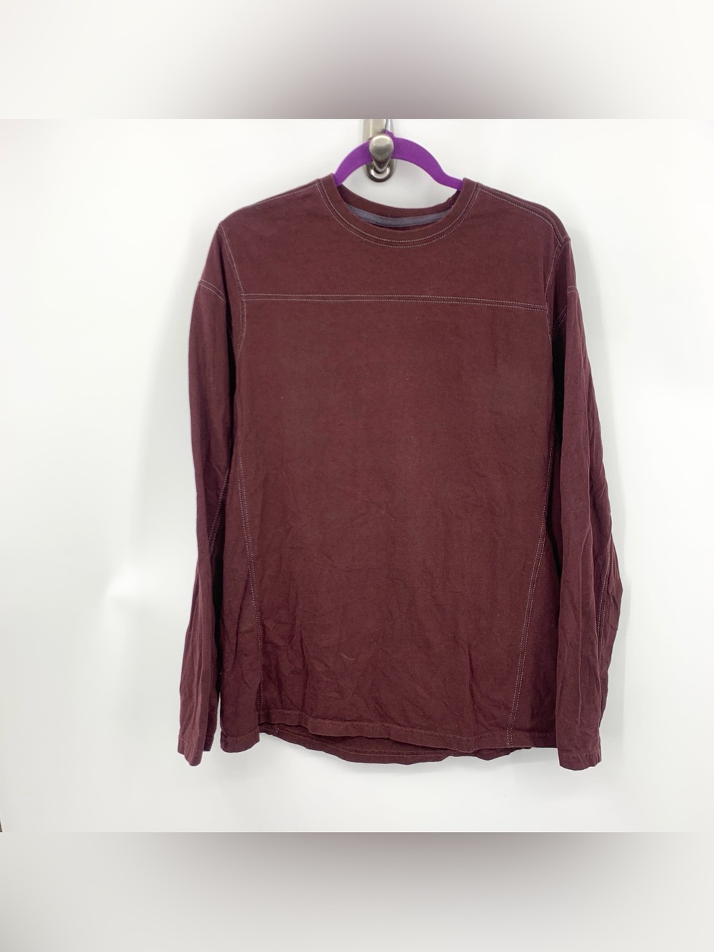 KUHL Men Size Medium Shirt Maroon Red Long Sleeve Crew Top Organic Cotton Base